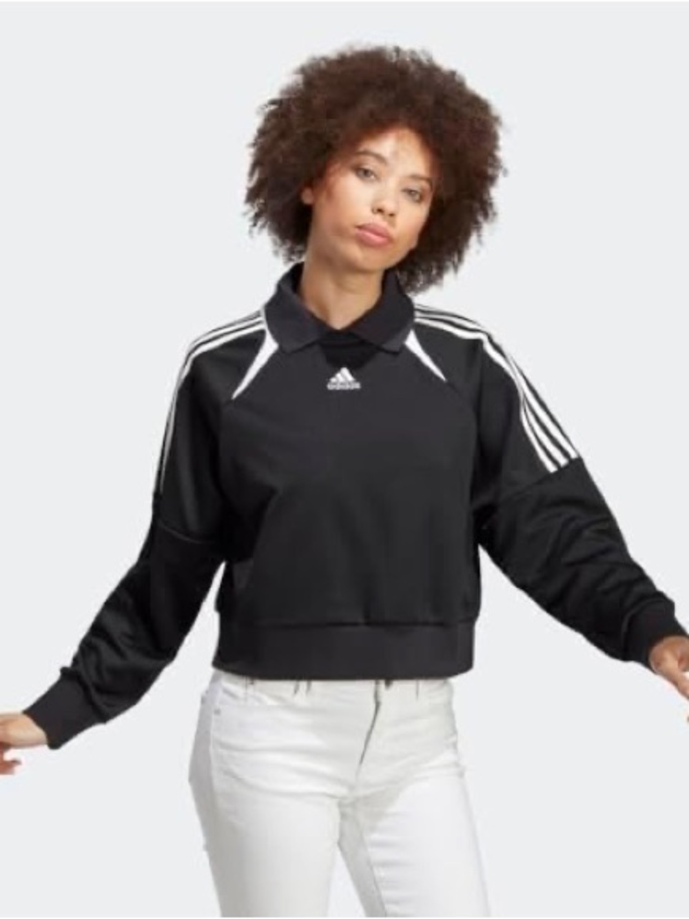 Adidas Women’s Express Black White Pullover Sweatshirt Cropped Oversized XS B10